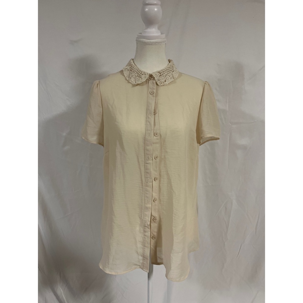 Urban Outfitters Pins & Needles Sheer Button Blouse w/ Crochet Collar size Large